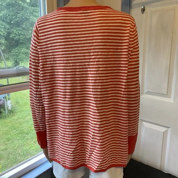 Talbot's Women’s 1Xp Coral Striped Long Sleeved Linen Blend Sweater Lightweight - Picture 5 of 5